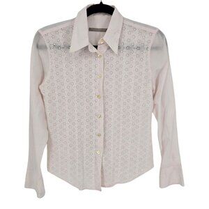 Robert Friedman womens size Medium white floral eyelet long sleeve blouse cotton